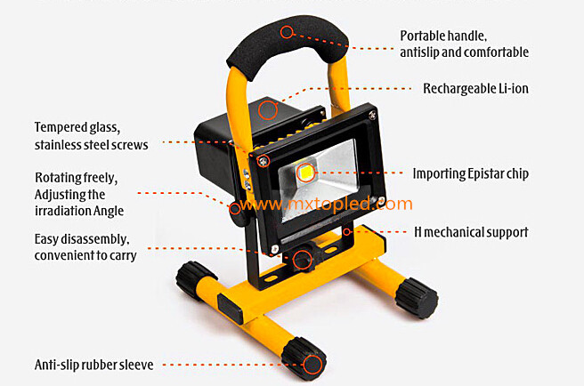 10w led rechargeable flood light detail